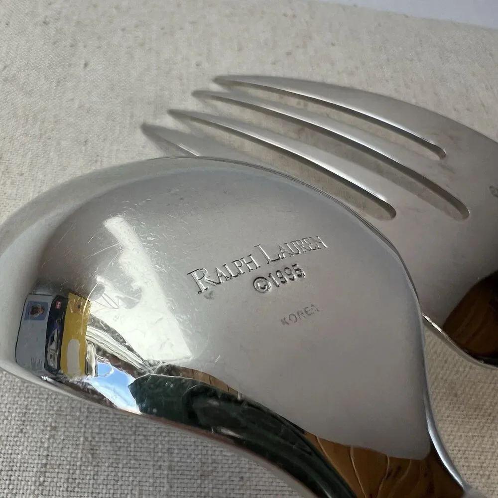 Ralph Lauren TELLURIDE Serving Spoon & Fork Stainless Steel Flatware Korea 1995